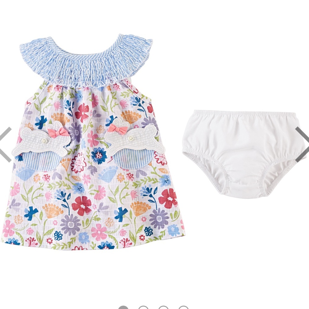 Mudpie Smocked Floral Bunny Dress